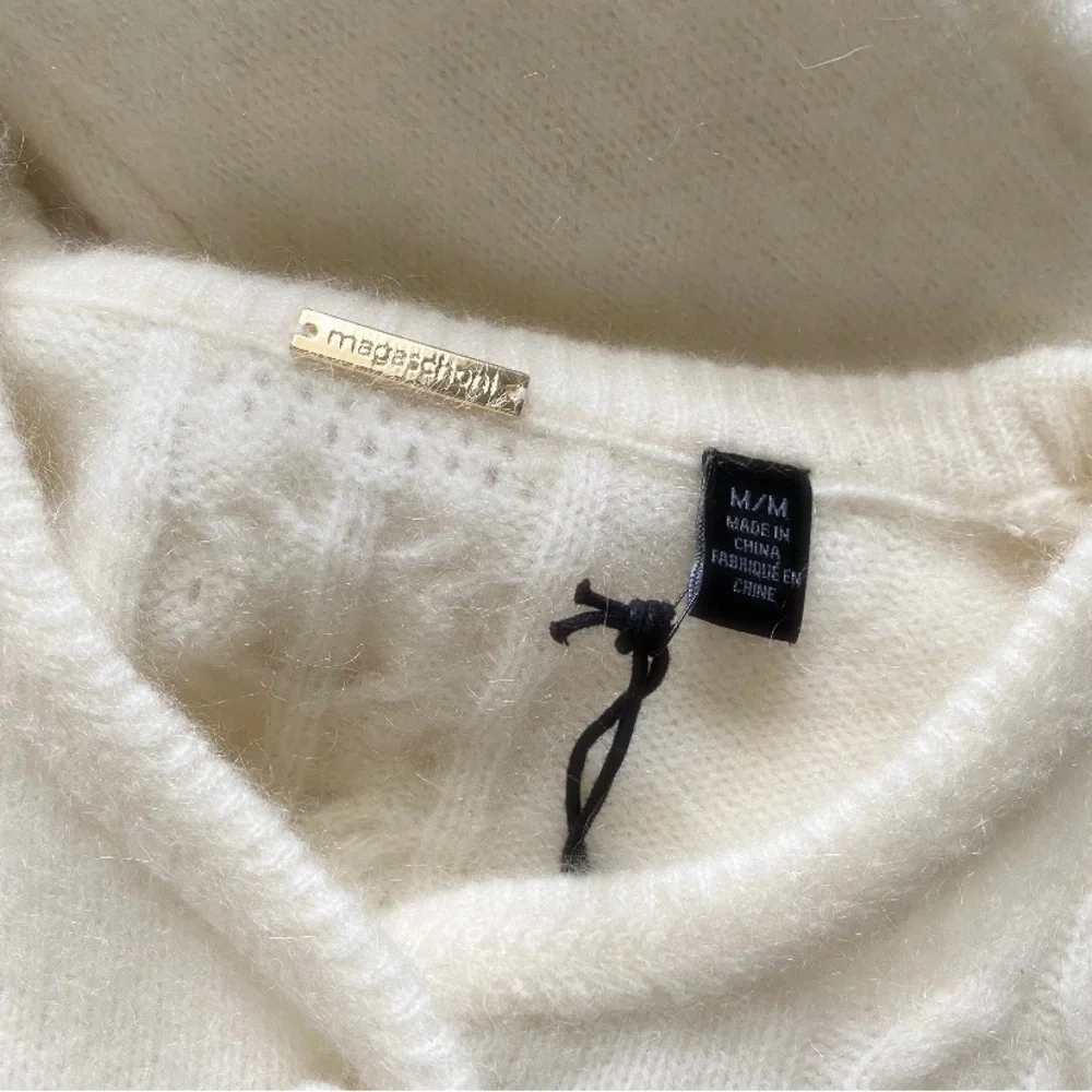 MAGASCHONI MOHAIR MERINO WOOL CHEVRON CABLE KNIT EVY CROPPED CARDIGAN Cream M - Picture 3 of 6